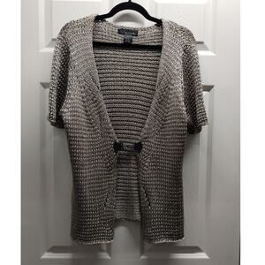 Venue Women's Size Large Metallic Tan Chunky Knit Toggle Short Sleeve Cardigan